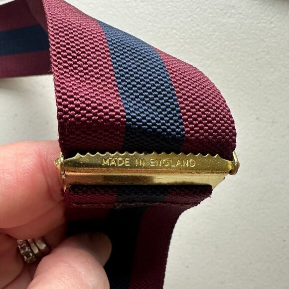 Brooks Brothers Maroon Navy Stripe Adjustable Suspenders Silk Leather England - Picture 6 of 9